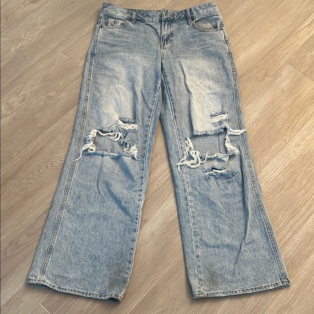 PacSun Blue Flare Wide Leg Jeans Distressed